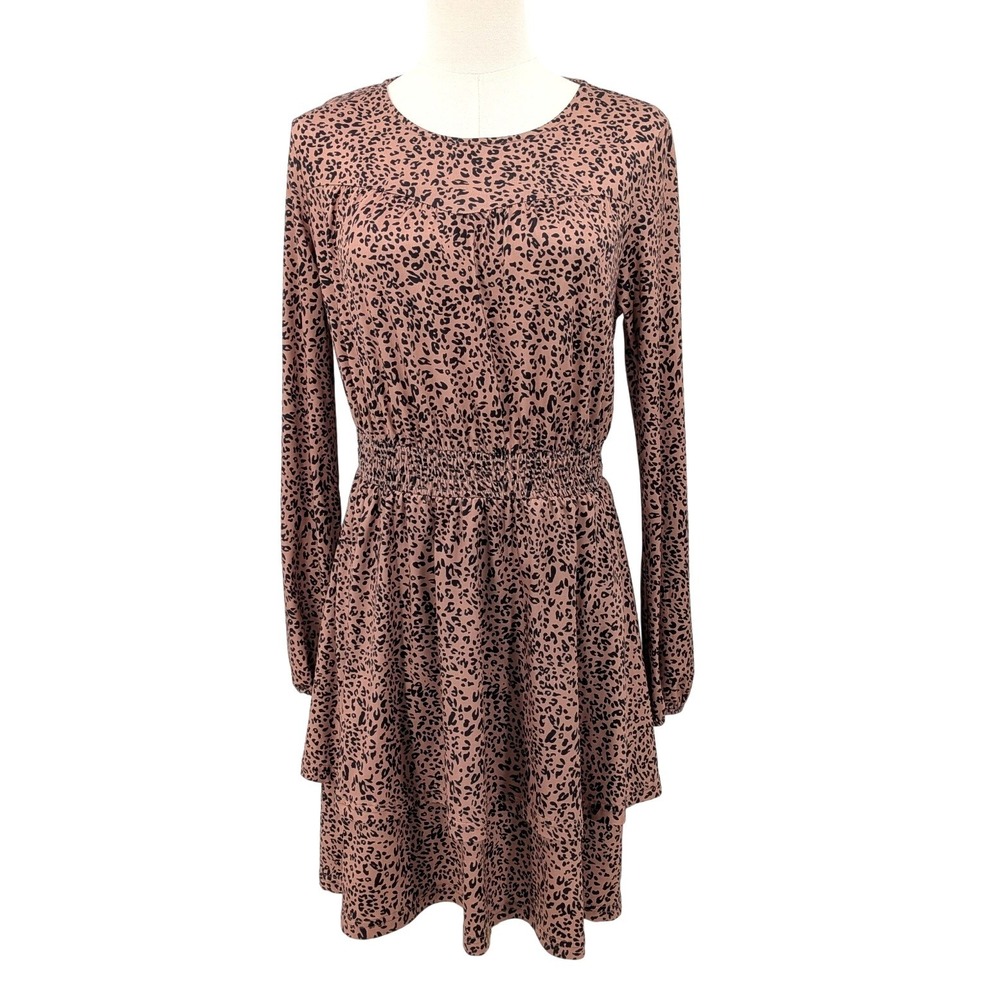 Allegra K‎ Leopard Print Long Sleeve Fit Flare Dress Size S
